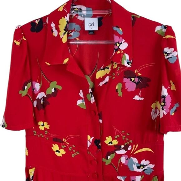 CAbi Women’s Afternoon Midi Dress 6218 Red Floral Size Small Short Sleeve - Picture 8 of 11
